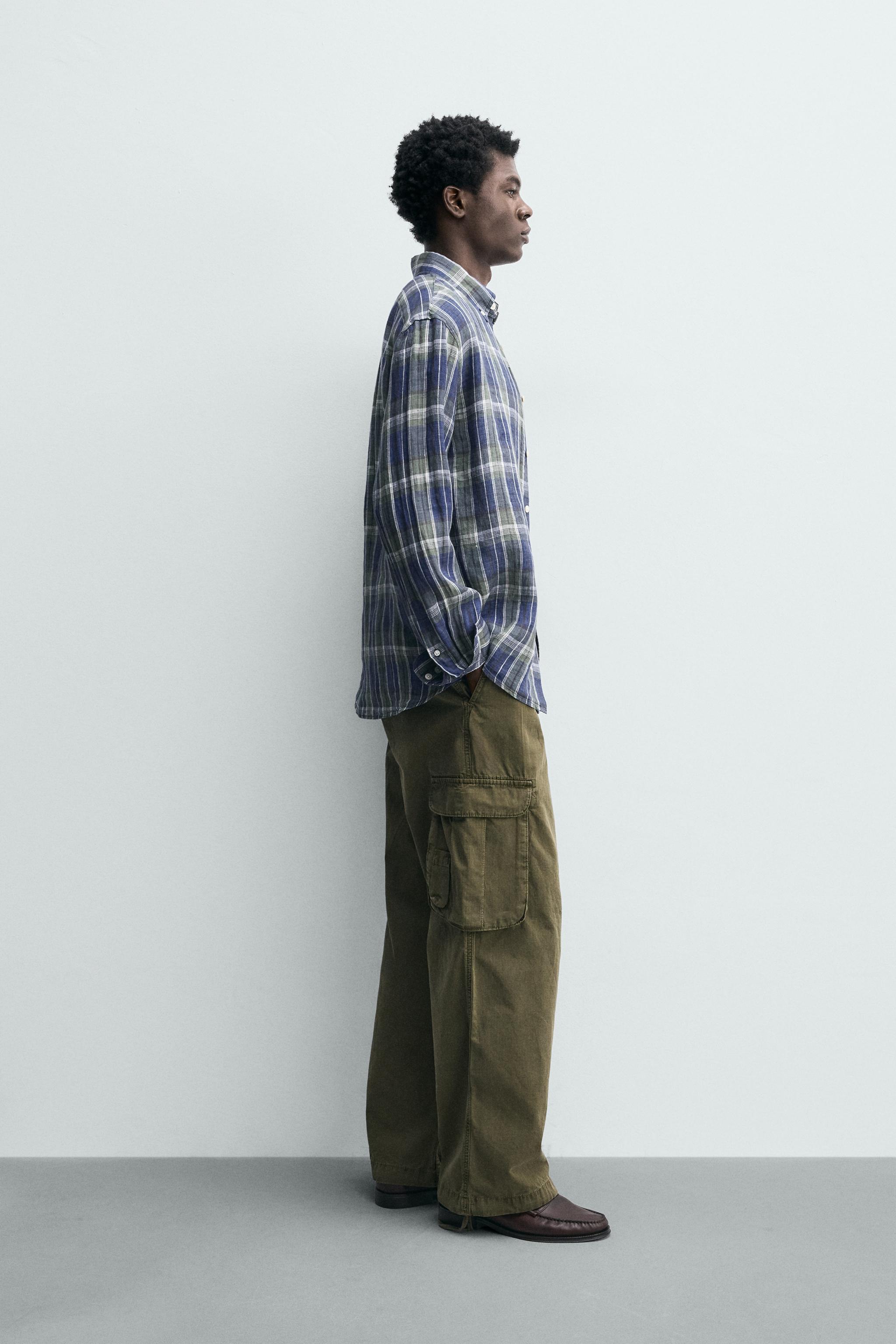 100% LINEN PLAID SHIRT